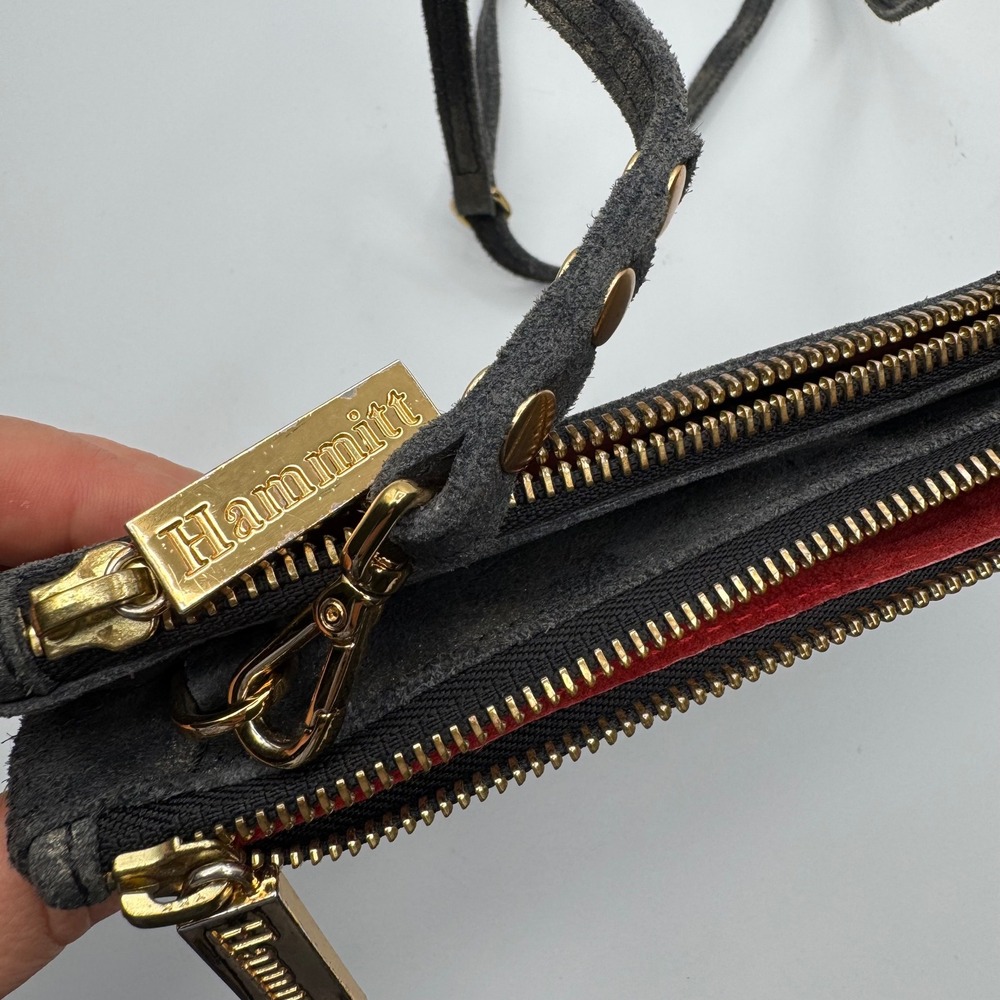 Hammitt Los Angeles VIP Small Crossbody Bag Black Gold Distressed Leather Rivet - Picture 6 of 14